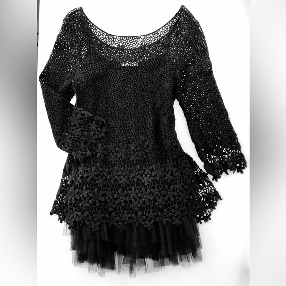 Boston Proper Elegant Black Crochet Lace top & chemise with tulle skirt size S - Picture 2 of 12